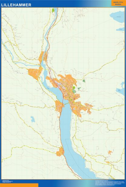 Mapa Lillehammer en Noruega enmarcado plastificado